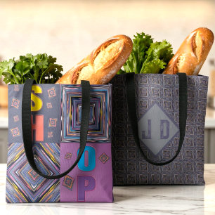 Stripes And Diamonds Colourful Monogram Tote Bag