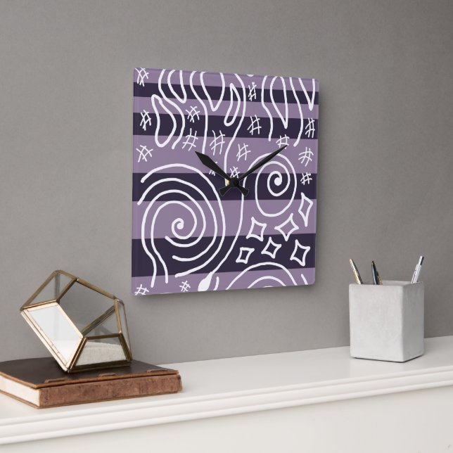 Stripes and Doodles Square Wall Clock (Office)