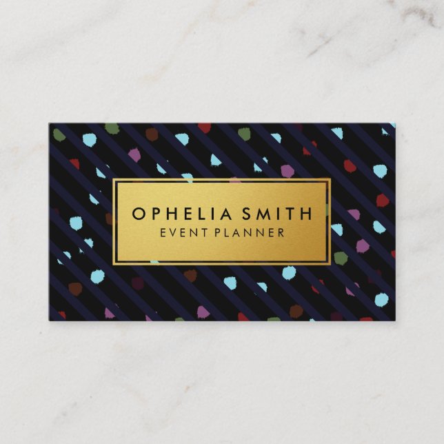 Stripes and Dots Faux Gold Frame Business Card (Front)