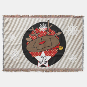 Stripes and Dots Reindeer Holiday Throw