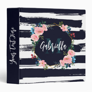 Stripes And Floral Frame Monogram Binder