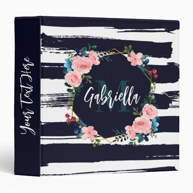 Stripes And Floral Frame Monogram Binder (Front/Spine)