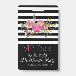 Stripes and Flowers Chic Bachelorette Party Badge