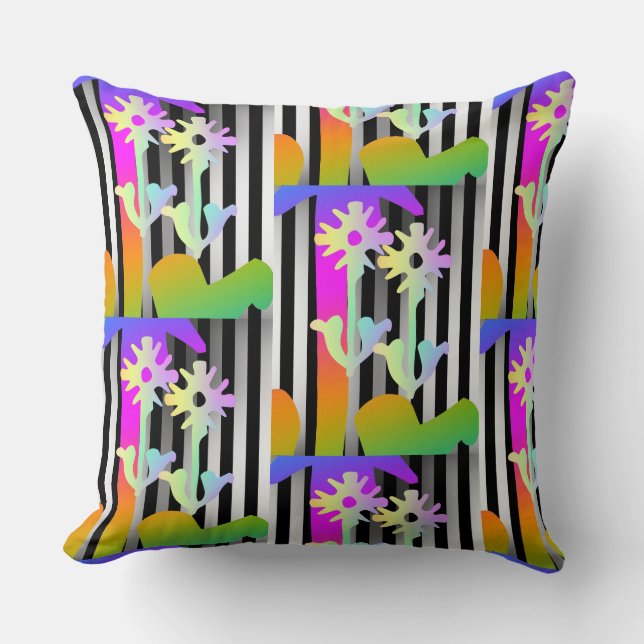 Stripes And Flowers Decorative  Throw Pillow (Front)