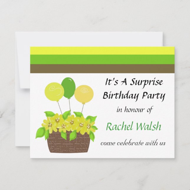 Stripes and Flowers Surprise Party Invitation (Front)