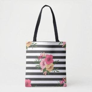 Stripes and Flowers Tote Bag