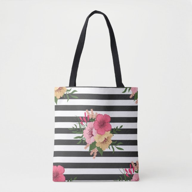 Stripes and Flowers Tote Bag (Front)