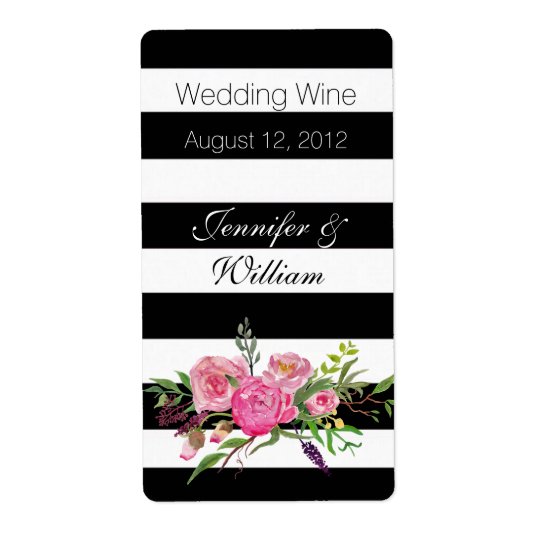 Stripes and Flowers Wedding Mini Wine Label Shipping Label