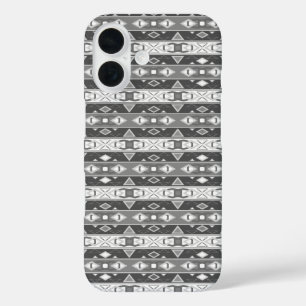 Stripes and geometric shapes gray white iPhone 16 case