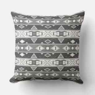 Stripes and geometric shapes gray white throw pillow
