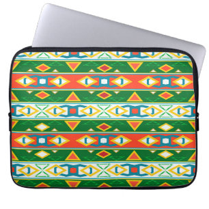 Stripes and geometric shapes green orange white laptop sleeve