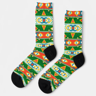 Stripes and geometric shapes green orange white  socks