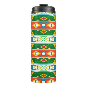 Stripes and geometric shapes green orange white thermal tumbler
