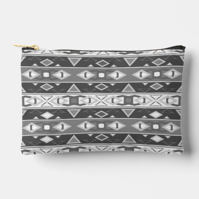 Stripes and geometric shapes grey white accessory pouch (Front)