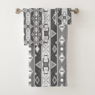 Stripes and geometric shapes grey white bath towel set