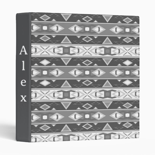 Stripes and geometric shapes grey white binder (Front/Spine)