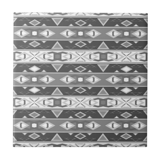 Stripes and geometric shapes grey white tile (Front)