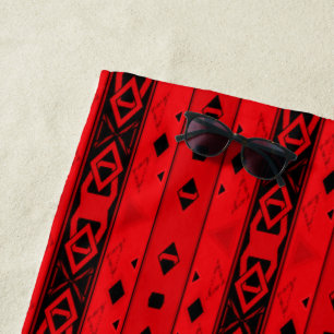 Stripes and geometric shapes red black beach towel
