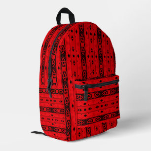 Stripes and geometric shapes red black printed backpack