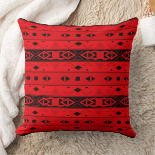 Stripes and geometric shapes red black throw pillow
