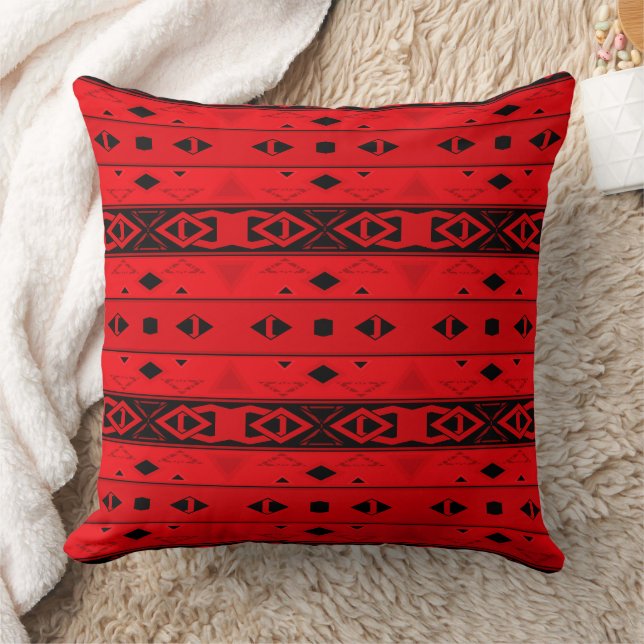 Stripes and geometric shapes red black throw pillow (Blanket)