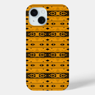Stripes and geometric shapes yellow black  iPhone 15 case
