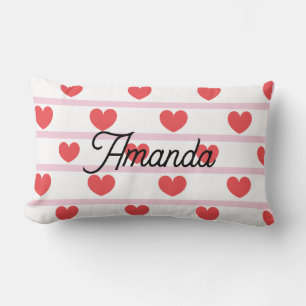 Stripes and Hearts Bedroom Decor Lumbar Pillow