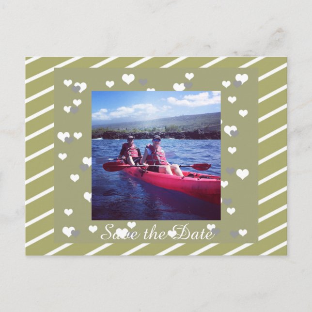 Stripes and Hearts Save the Date Announcement Postcard (Front)