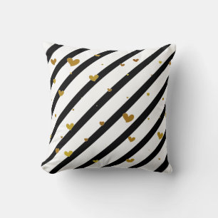 Stripes and Hearts Throw Pillow