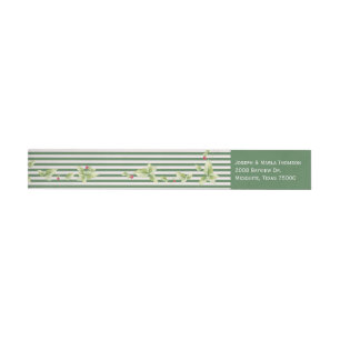 Stripes and Holly Christmas Return Address Wrap Around Label