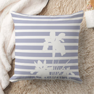 Stripes and Iris Flowers Silhouette Throw Pillow