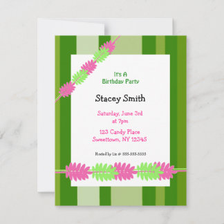 Stripes and Leaves Birthday Invitation