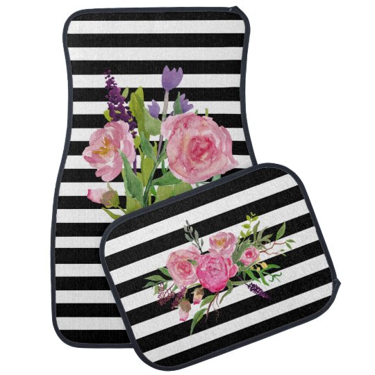 Stripes and Peonies Custom Car Mat Set
