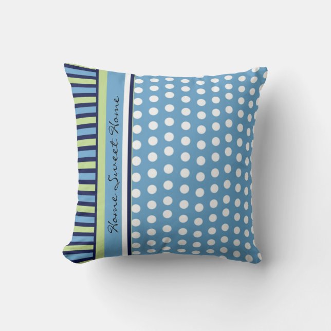 Stripes and Polka Dots Blue Green Pillow (Front)