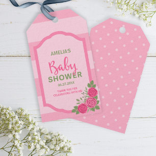 Stripes and Roses Pink Girl Baby Shower Gift Tags