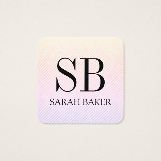 Stripes and Script Monogram Square Business Card