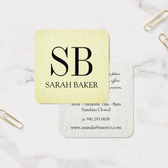 Stripes and Script Monogram Square Business Card
