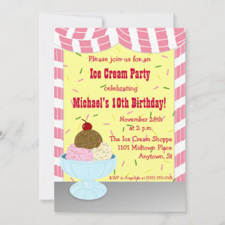 Stripes and Sprinkles Ice Cream Party Invitation
