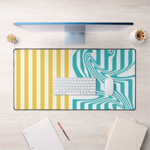 Stripes and Swirls in Turquoise and Yellow Desk Mat