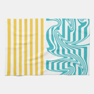Stripes and Swirls in Turquoise and Yellow Kitchen Towel
