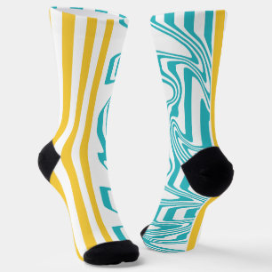 Stripes and Swirls in Turquoise and Yellow Socks