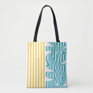 Stripes and Swirls in Turquoise and Yellow Tote Bag