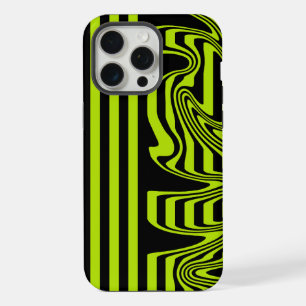 Stripes and Swirls - Lime Green and Black iPhone 15 Pro Max Case