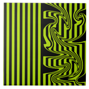 Stripes and Swirls - Lime Green and Black Tile