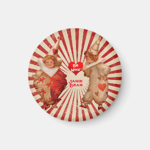 Stripes and Vintage Valentine Clowns with Heart Magnet