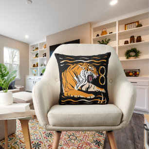 Stripes Animal Big Cat Tiger On Cute Modern Black Throw Pillow