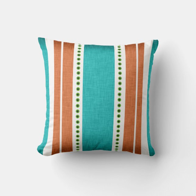 Stripes aqua orange funky cool throw pillow (Front)