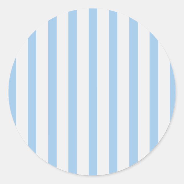 Stripes BabyBlue & White Classic Round Sticker (Front)