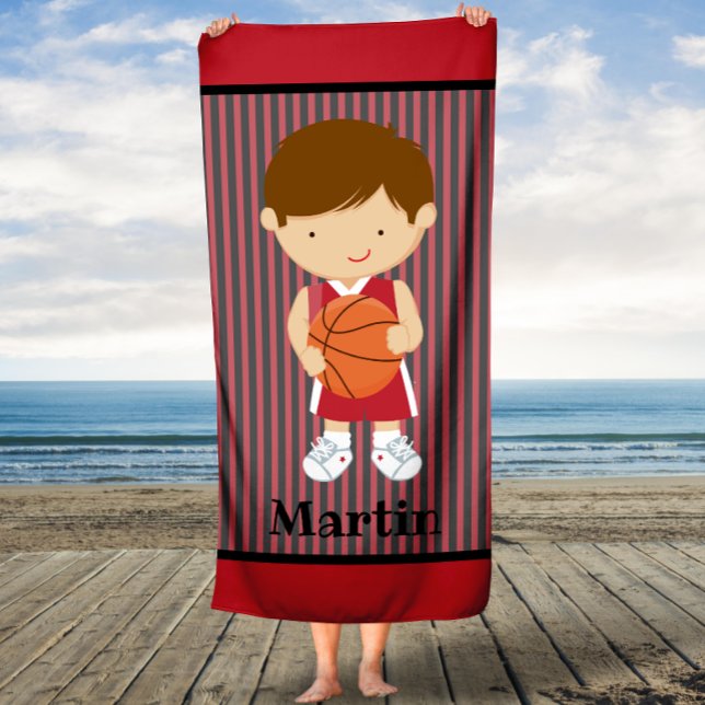 Stripes Basketball Boys Kids Personalized Towel (Creator Uploaded)