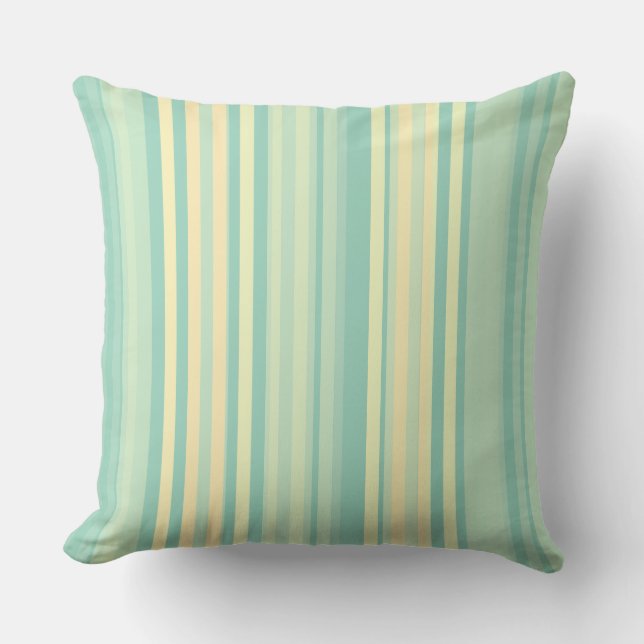 Stripes Beachy Blues and Wheat Blends Throw Pillow (Front)